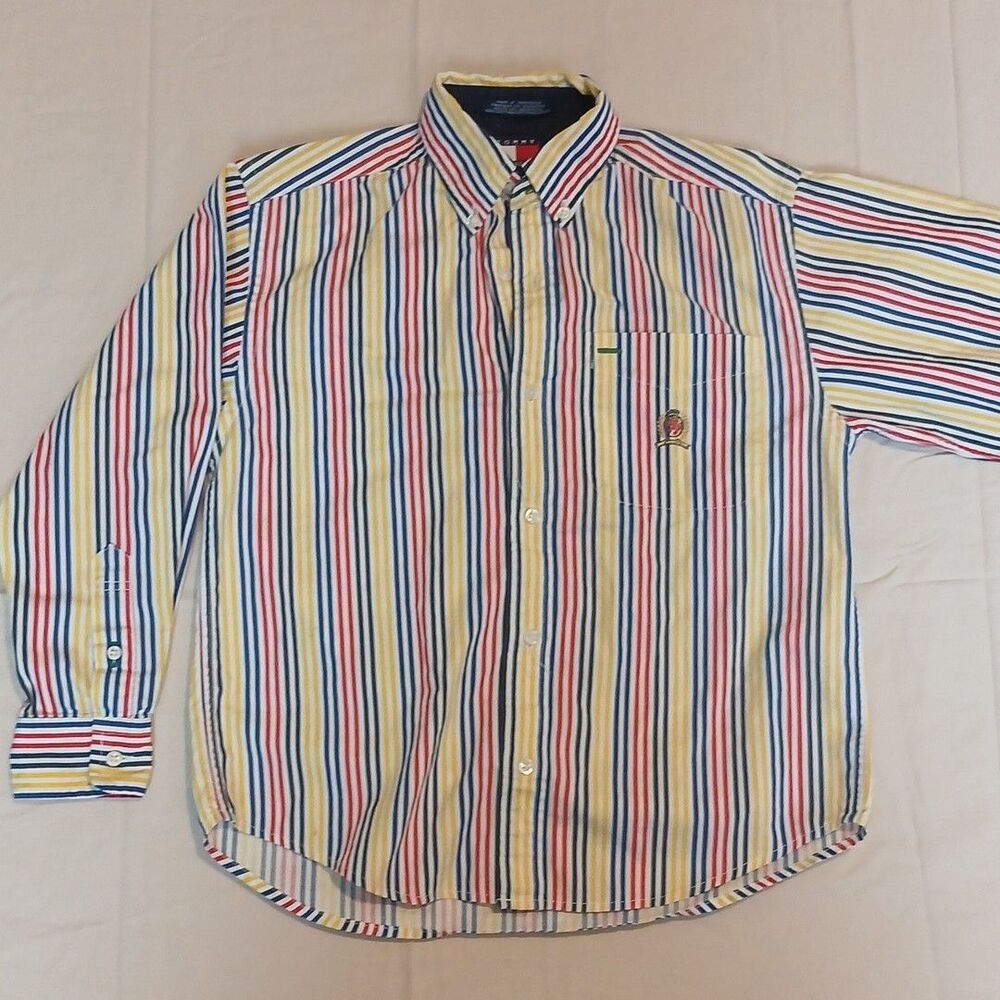 Vintage Tommy Hilfiger Kids Shirt Small Color Striped Button Long Sleeve 90s Y2K